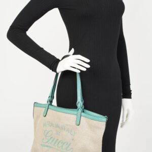 Gucci Capri Tote Bag Beige / Turquoise Canvas | AlmaBagz