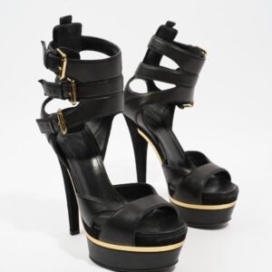 Gucci Strap Sandal 130 Black / Gold Leather 5 | AlmaBagz