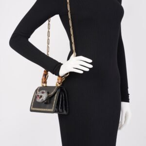 Gucci Tiger Mini Bamboo Bag Black / Gold Leather | AlmaBagz