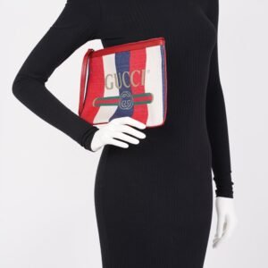 Gucci Clutch Red / White / Blue Canvas | AlmaBagz