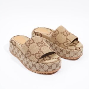 Gucci Angelina Maxi GG Beige / Brown Logo Canvas EU 38.5 UK 5.5 | AlmaBagz
