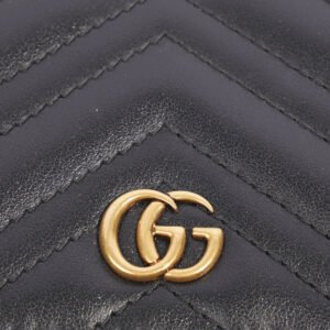 Gucci GG Marmont Card Case Wallet Black Matelasse Leather | AlmaBagz