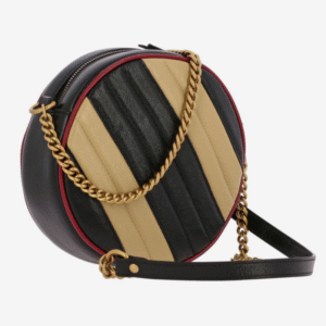 Gucci GG Mini Marmont Round Shoulder Bag in Beige and Black | AlmaBagz