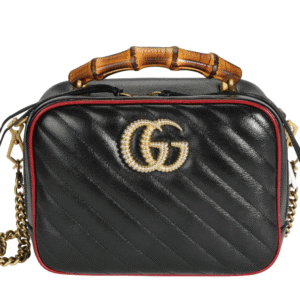 Gucci Black Matelassé Leather GG Marmont Bamboo Small Bag | AlmaBagz