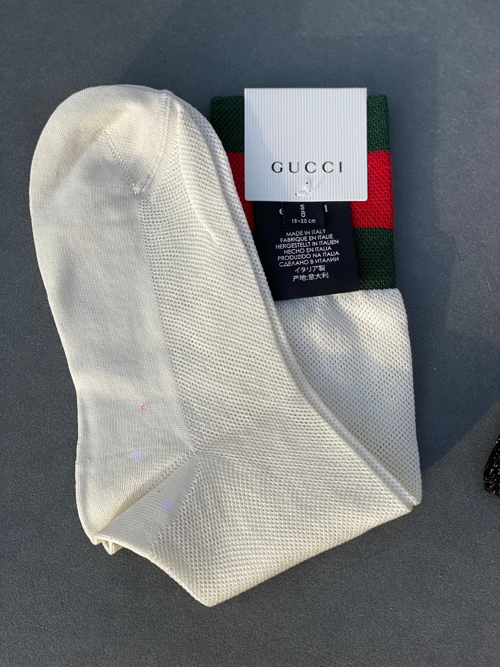 Gucci Mesh Cotton Socks with Web in White with Green and Red Stripe | AlmaBagz