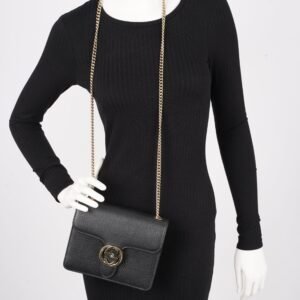 Gucci Womens Dollar Interlocking G Crossbody Black Leather Small | AlmaBagz