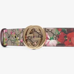 Gucci Interlocking G Belt GG Bloom / Gold Coated Canvas 85cm / 34" | AlmaBagz