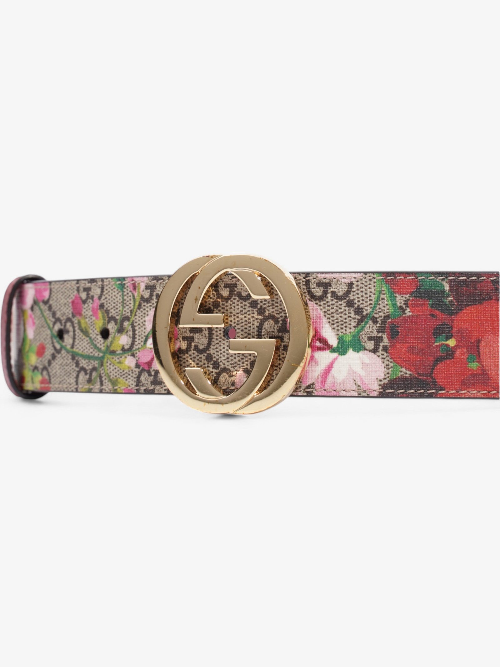 Gucci Interlocking G Belt GG Bloom / Gold Coated Canvas 85cm / 34" | AlmaBagz