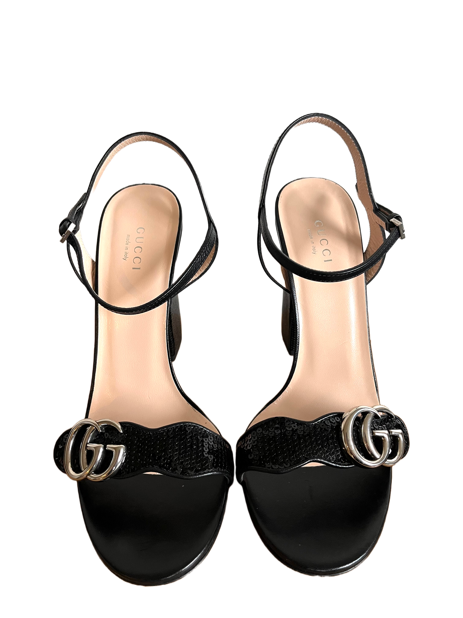 Gucci Sequin GG Marmont high heels sandals | AlmaBagz