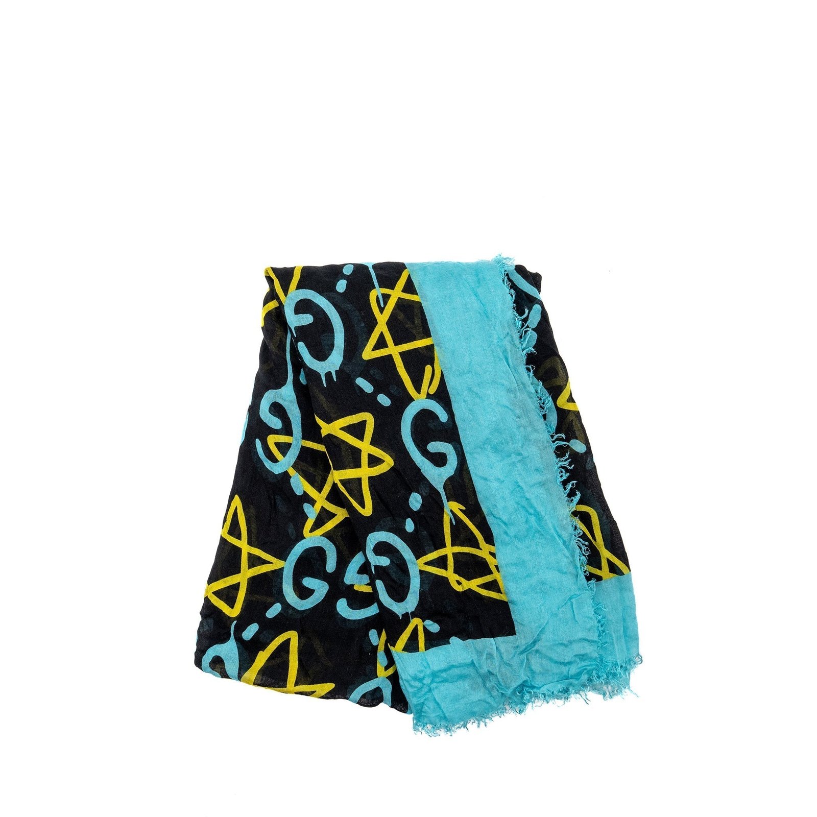 Gucci 140x140 cm Ghost With GG print Star Modal/Silk Scarf Black /Blue Multicolour | AlmaBagz