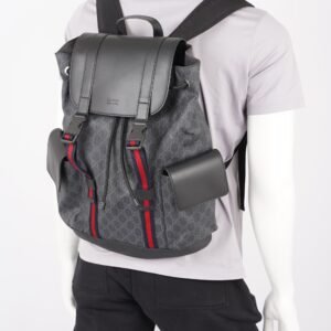 Gucci Mens GG Web Backpack Grey Canvas | AlmaBagz