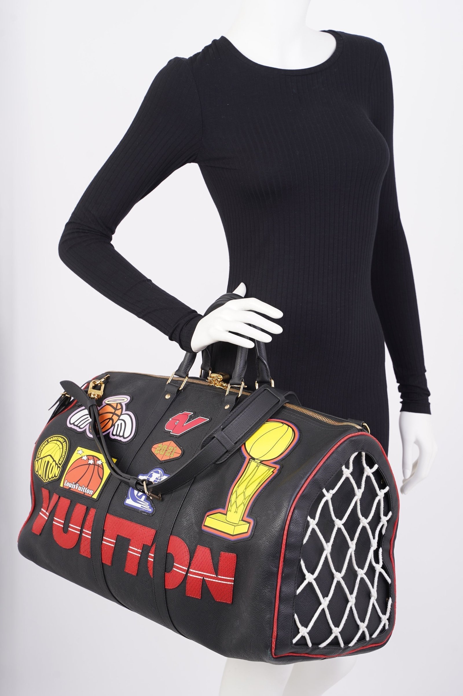 Louis Vuitton NBA S1 Black Keepall Bag Black Leather 50 | AlmaBagz