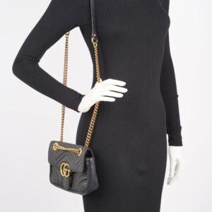 Gucci Womens GG Marmont Flap Bag Black Mini | AlmaBagz
