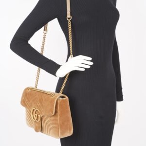 Gucci Womens Marmont Flap Brown Velvet Medium | AlmaBagz