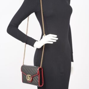 Gucci Womens Marmont Flap Chain Wallet Black / Red | AlmaBagz