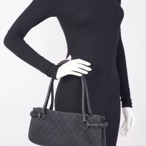 Gucci Womens Vintage GG Shoulder Bag Black Leather | AlmaBagz