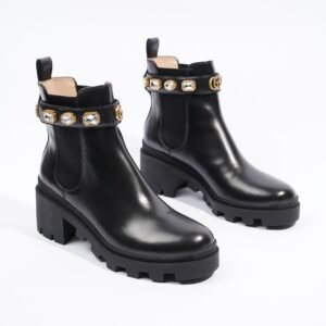Gucci Womens Leather Ankle Boot With Belt Black EU 40 / UK 7 | AlmaBagz