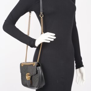 Gucci GG Marmont Flap Black Leather Small | AlmaBagz