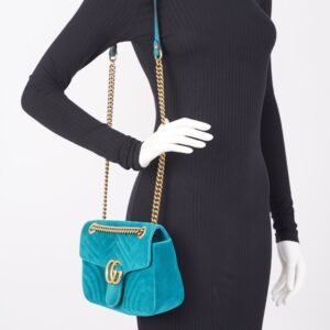 Gucci GG Marmont Flap Bag Green Velvet Small | AlmaBagz