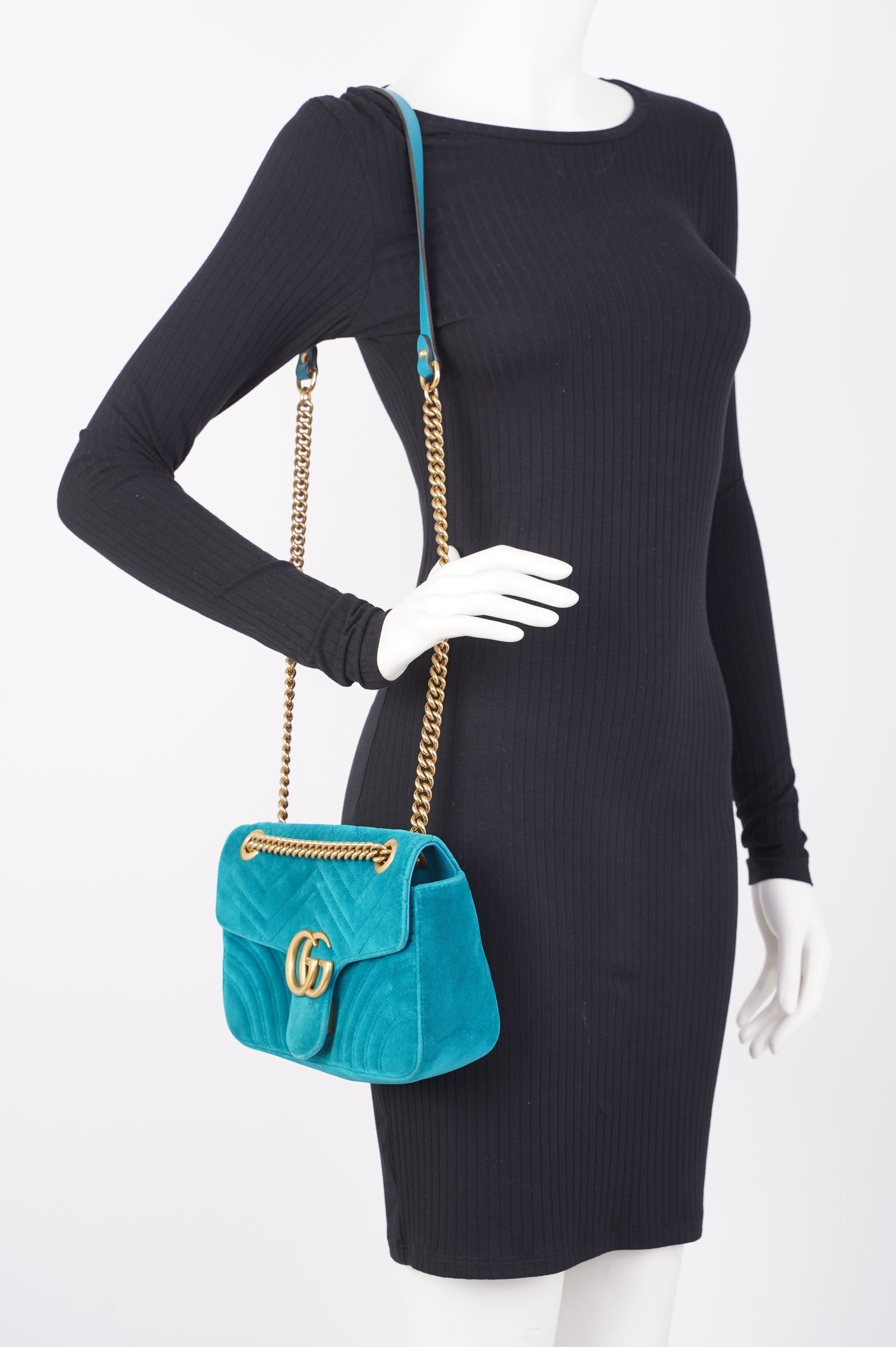 Gucci GG Marmont Flap Bag Green Velvet Small | AlmaBagz