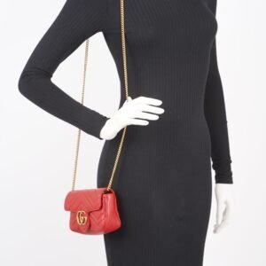 Gucci Womens Marmont Flap Red / Gold Super Mini | AlmaBagz
