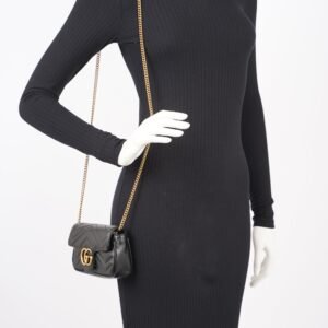 Gucci Womens Marmont Flap Black / Gold Super Mini | AlmaBagz