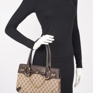 Gucci Womens Vintage Horsebit Handbag Brown Canvas | AlmaBagz