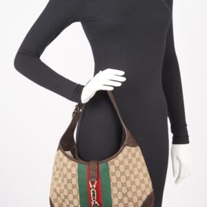Gucci Womens Jackie Web Cherry Line Bag Brown Leather Canvas | AlmaBagz