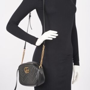 Gucci Womens Marmont Zip Black Matelasse Leather Small | AlmaBagz