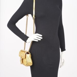 Gucci Womens Marmont Flap Gold / Pearl Mini | AlmaBagz