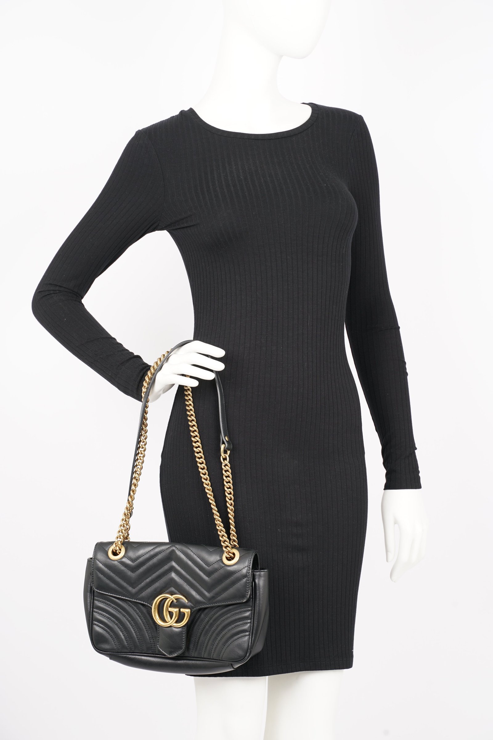 Gucci GG Marmont Bag Black Leather Small | AlmaBagz