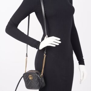 Gucci Womens Marmont Zip Black Leather Mini | AlmaBagz