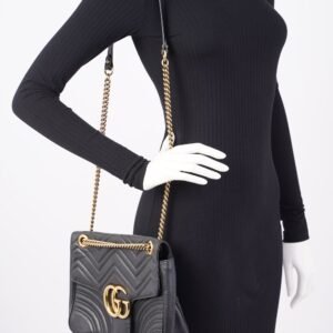 Gucci Womens Marmont Flap Bag Black Leather Medium | AlmaBagz