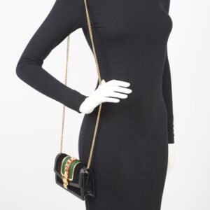 Gucci Womens Sylvie Chain Bag Black Velvet Super Mini | AlmaBagz