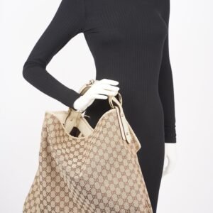 Gucci Womens GG Horsebit Hobo Beige Large | AlmaBagz