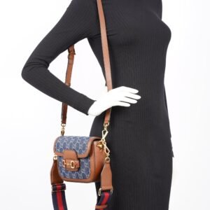 Gucci Womens Horsebit 1955 Mini Bag Demin / Brown | AlmaBagz