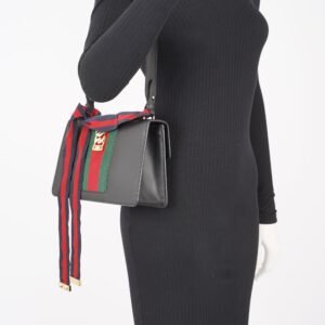 Gucci Womens Sylvie Black / Green / Red Medium | AlmaBagz