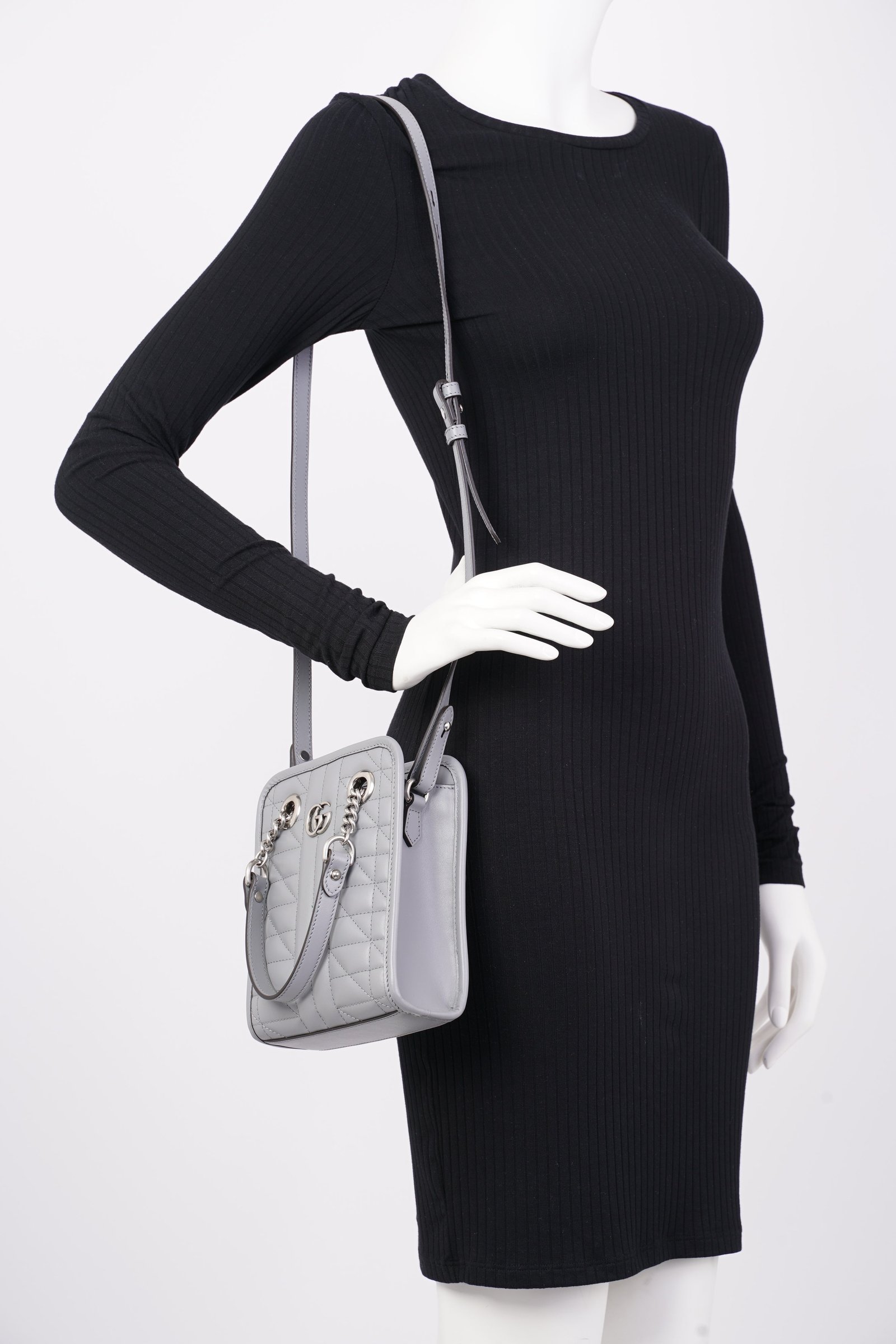 Gucci Womens GG Marmont Shoulder Bag Grey Leather Mini | AlmaBagz