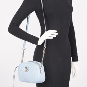 Gucci Womens Marmont Zip Baby Blue Matelasse Small | AlmaBagz