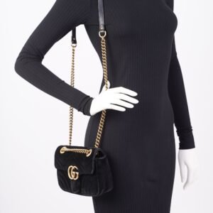 Gucci Womens Marmont Flap Bag Black Velvet Mini | AlmaBagz