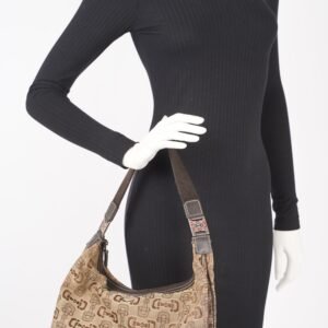 Gucci Womens Horsebit Canvas Shoulder Bag Brown Large | AlmaBagz