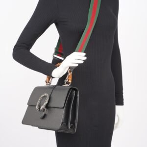 Gucci Dionysus Bamboo Top Handle Black Silver Medium | AlmaBagz
