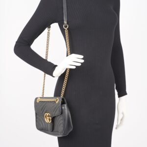 Gucci Womens Marmont Flap Black Gold Small | AlmaBagz