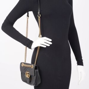 Gucci Womens Marmont Flap Black Leather Mini | AlmaBagz