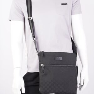 Gucci Mens GG Messenger Crossbody Black Nylon | AlmaBagz
