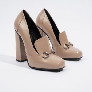Gucci Horsebit Block Heel 130 Patent Camel EU 38 / UK 5 | AlmaBagz