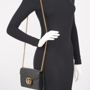 Gucci Womens GG Marmont Bag Black Matelasse Mini | AlmaBagz