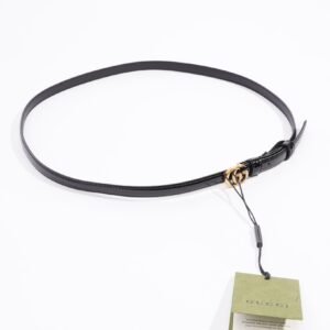 Gucci Womens Marmont Thin Belt Black Patent Leather 90cm - 36" | AlmaBagz