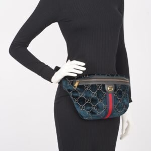 Gucci Womens Monogram Velvet Bumbag Navy | AlmaBagz