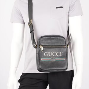 Gucci Mens Print Messenger Black Leather | AlmaBagz